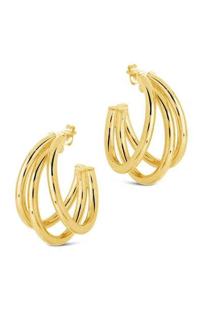Sterling Forever Three Row Hoop Earrings In Gold