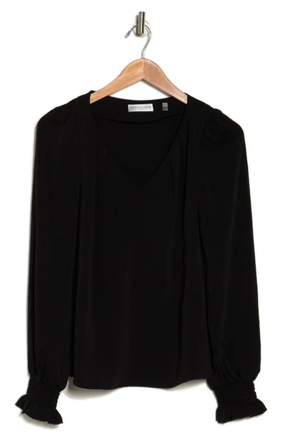 Shop Patrizia Luca V-neck Long Sleeve Top In Black
