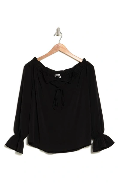 Shop Patrizia Luca Off The Shoulder Long Sleeve Top In Black