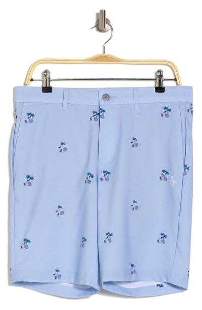 Shop Original Penguin Golf Palm Tree Print Flat Front Shorts In Blue