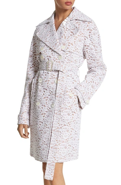 Shop Michael Kors Floral Lace Trench Coat In Optic White