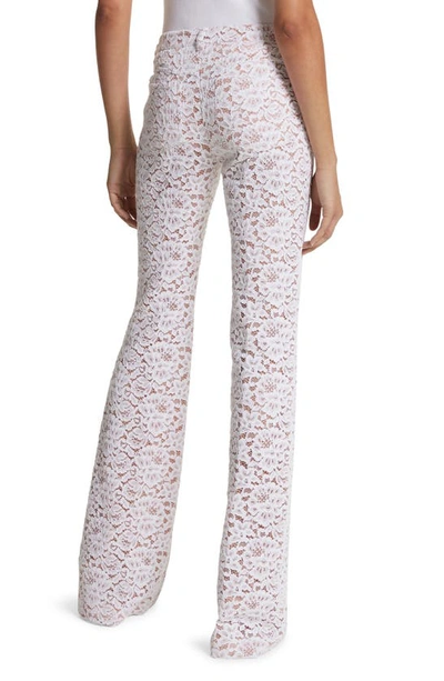 Shop Michael Kors Floral Lace 5-pocket Flare Leg Pants In Optic White