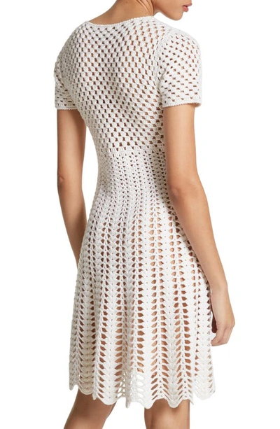 Shop Michael Kors Short Sleeve Crochet A-line Dress In Optic White
