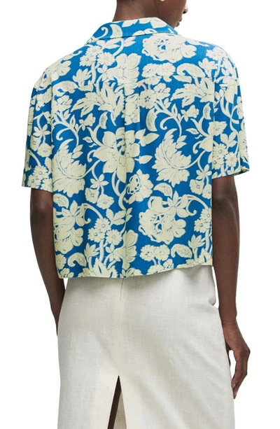 Shop Mango Floral Print Camp Shirt In Blue