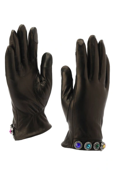 Shop Kurt Geiger Rainbow Crystal Leather Gloves In Black