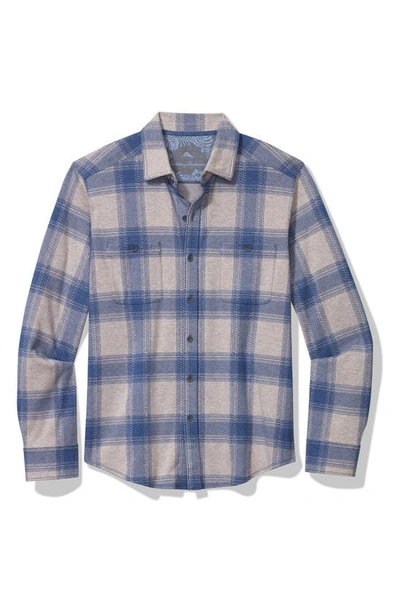 Shop Tommy Bahama Fireside Newport Plaid Knit Button-up Shirt In Dockside Blue
