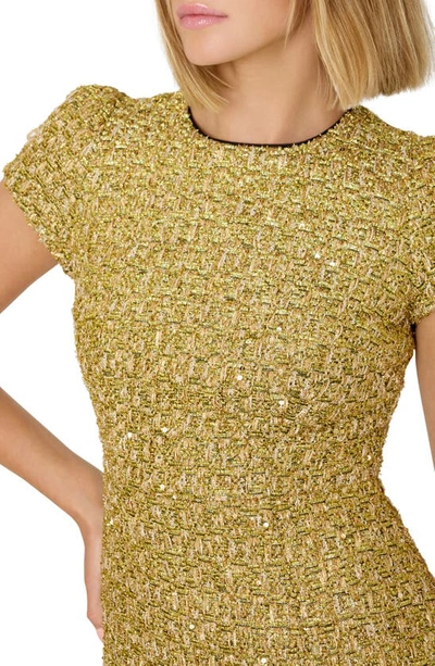 Shop Milly Rowen Metallic Tweed Minidress In Gold