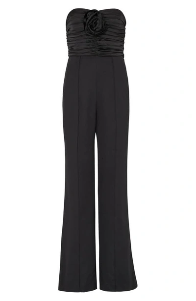 Shop Milly Saoirse Cady Rosette Strapless Jumpsuit In Black