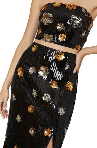 Shop Milly 3d Floral Sequin Strapless Top In Black Multi