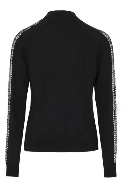 Shop Milly Embellished Mesh Panel Mock Neck Sweater In Black