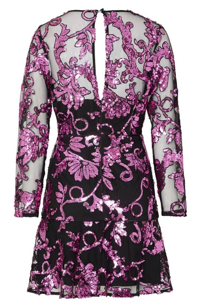 Shop Milly Tove Sequin Paisley Long Sleeve Minidress In Pink Multi