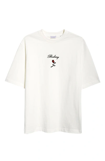 Shop Burberry Rose Embroidered Logo Cotton Jersey T-shirt In Rain