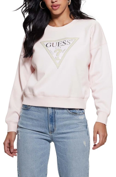 Shop Guess Embellished Logo Sweatshirt In Pink