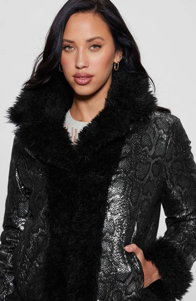 Shop Guess Penelope Faux Fur & Faux Leather Reversible Jacket In Black