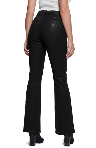 Guess Sexy Coated Flare Jeans In Jet Black Multi