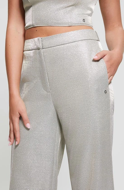 Shop Guess Brisilda Metallic Knit Wide Leg Pants In Silver