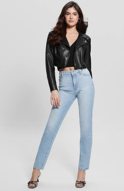 Guess Women's Rochelle Cropped Faux-leather Moto Jacket In Jet Black