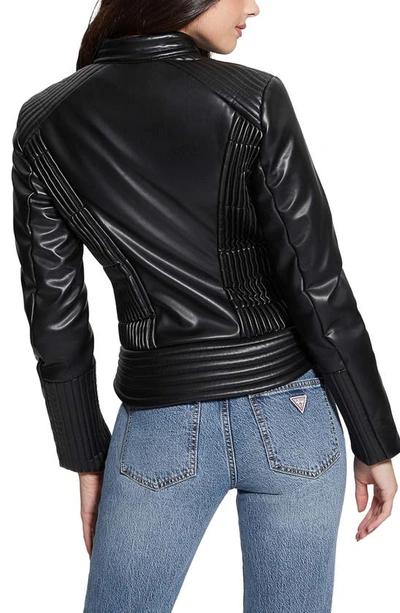 Shop Guess Lea Corset Faux Leather Jacket In Black
