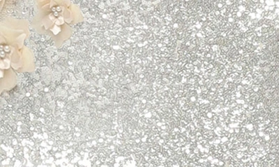 Helsi Simone Floral Appliqué Long Sleeve Sequin Cocktail Dress In White/ Cream