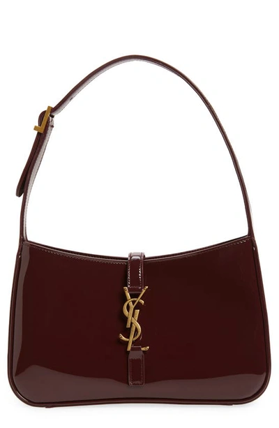 Shop Saint Laurent Le 5 À 7 Patent Leather Hobo In Dark Red Wine