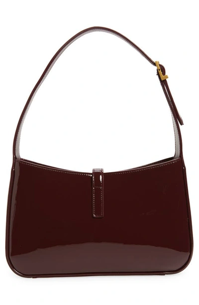 Shop Saint Laurent Le 5 À 7 Patent Leather Hobo In Dark Red Wine