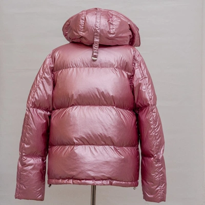Pre-owned Kenzo Pink Metallic Quilted Down Jacket With Logo