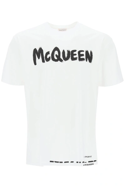Shop Alexander Mcqueen Mcqueen Graffiti T-shirt Men In White