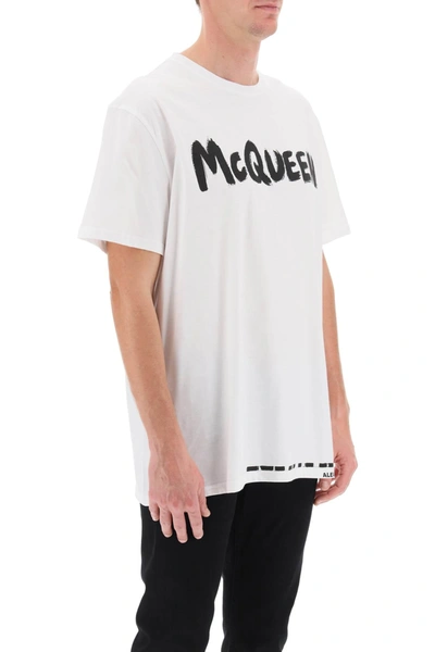Shop Alexander Mcqueen Mcqueen Graffiti T-shirt Men In White