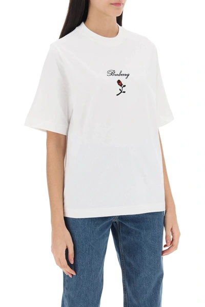 Shop Burberry T-shirt With Embroidery And Flocked Rose Women In White