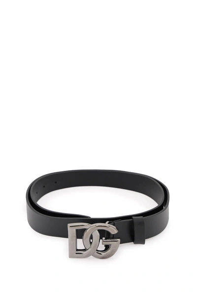 Shop Dolce & Gabbana Lux Leather Belt With Crossed Dg Logo Men In Black