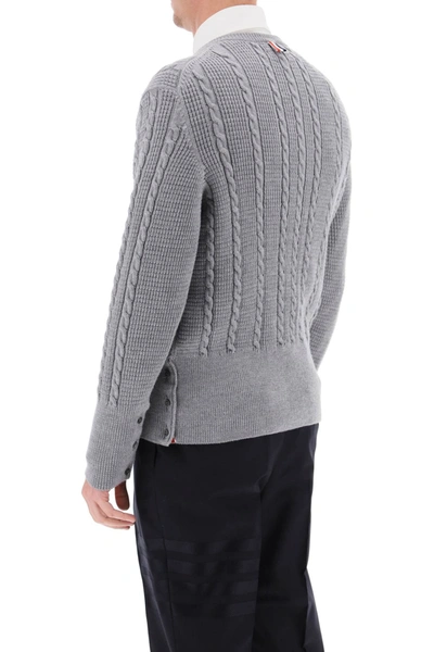 Shop Thom Browne Cable Wool Sweater With Rwb Detail Men In Gray