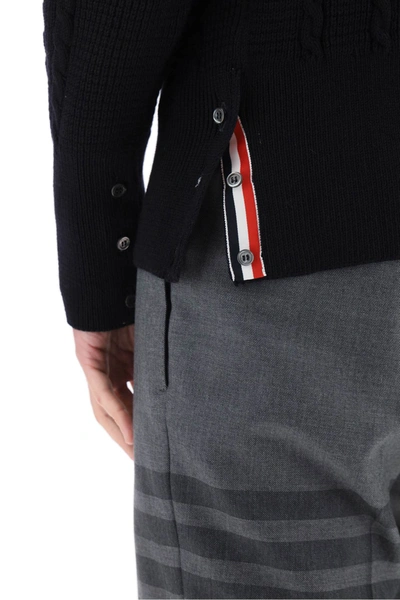 Shop Thom Browne Cable Wool Sweater With Rwb Detail Men In Blue