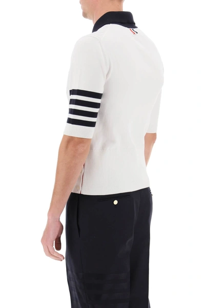 Shop Thom Browne Placed Baby Cable 4-bar Cotton Polo Sweater Men In White