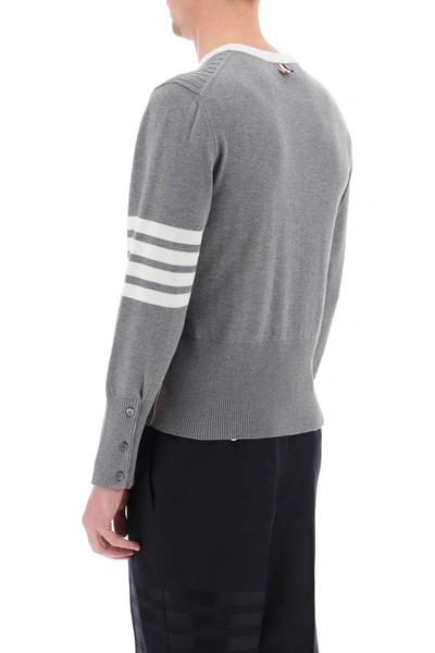 Shop Thom Browne Placed Baby Cable 4-bar Cotton Sweater Men In Gray