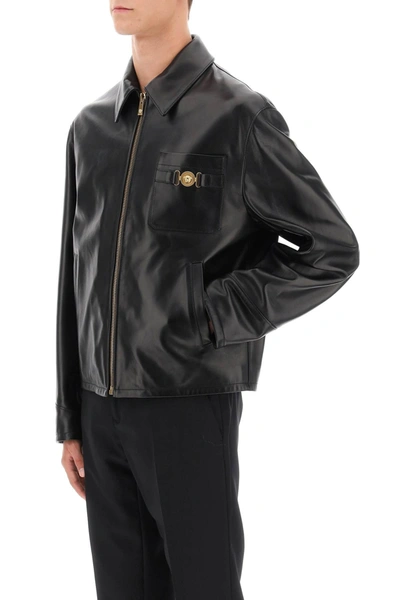 Shop Versace Leather Blouse Jacket Men In Black