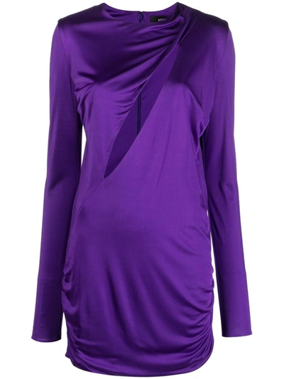 Shop Versace Short Draped Viscose Dress In Purple