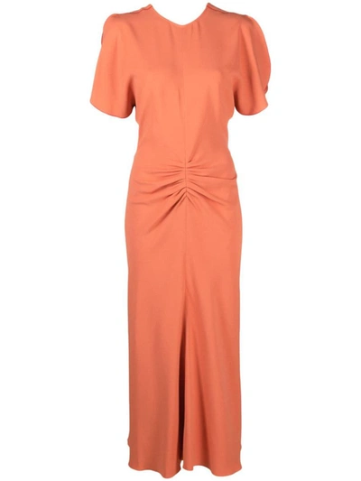 Shop Victoria Beckham Gathered Waist Midi Dress In Orange