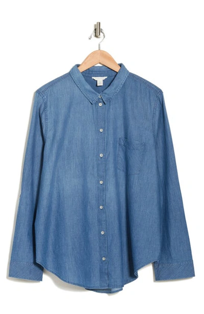 Shop Caslon ® Chambray Long Sleeve Button-up Shirt In Medium Wash