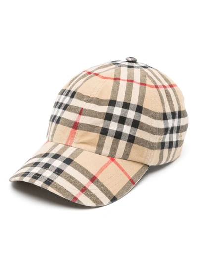 Shop Burberry Check Motif Baseball Cap In Beige