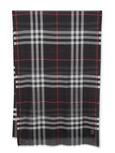 Shop Burberry Giant Check Wool And Silk Blend Scarf In Blue