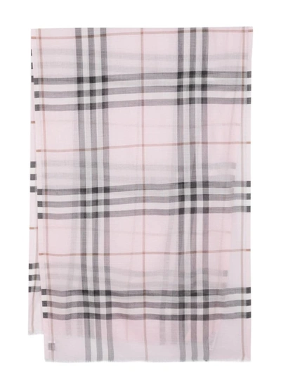 Shop Burberry Giant Check Wool And Silk Blend Scarf In Pink