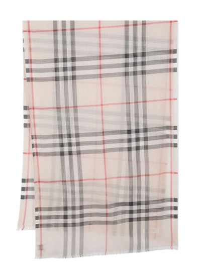 Shop Burberry Giant Check Wool And Silk Blend Scarf In Grey