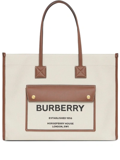 Shop Burberry Pocket Medium Shopping Bag In White