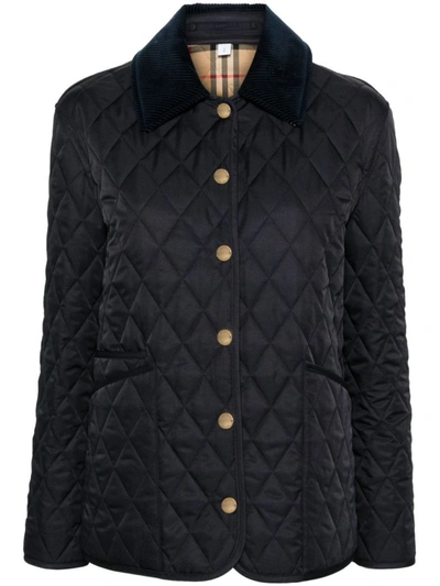 Shop Burberry Quilted Jacket In Blue