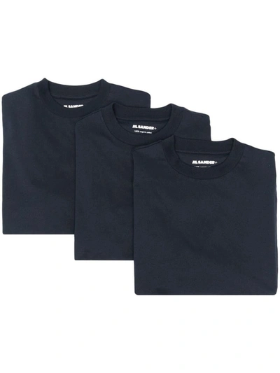 Shop Jil Sander 3-pack Logo Organic Cotton T-shirt In Blue