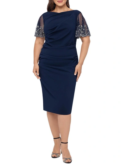 Shop Betsy & Adam Plus Womens Beaded Midi Cocktail And Party Dress In Blue