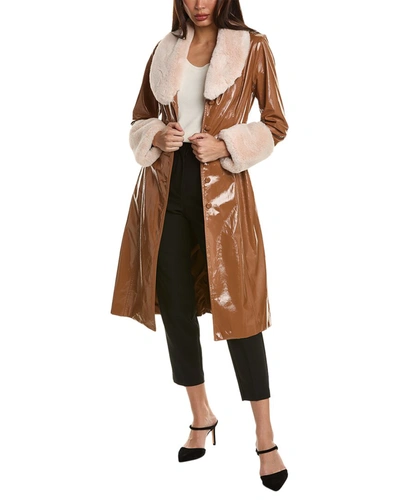 Shop Elie Tahari Vegan Liquid Leather Coat In Brown