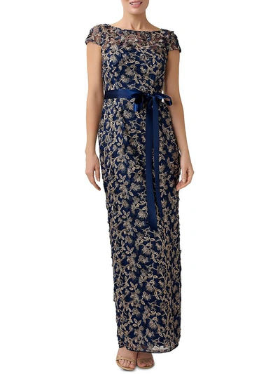 Shop Adrianna Papell Womens Metallic Maxi Evening Dress In Blue