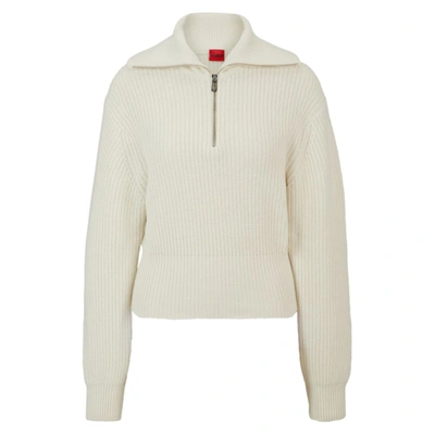 Shop Hugo Zip-neck Sweater With Logo Flag In White