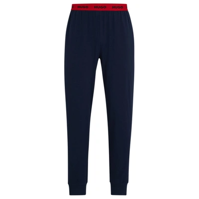 Shop Hugo Stretch-cotton Jersey Pajama Bottoms With Logo Waistband In Blue